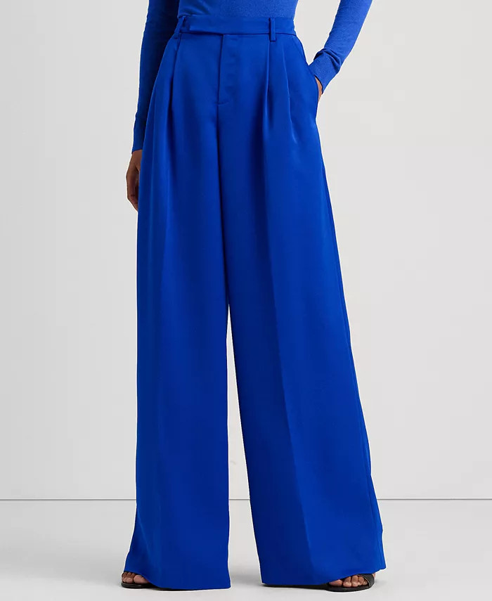 Women's Pleated Satin Crepe Wide-Leg Pants | Macy's