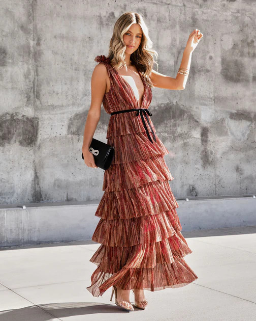 Good Luck Charm Plisse Metallic Maxi Dress | VICI