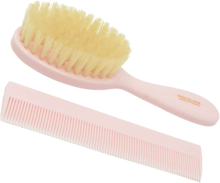 Parcelona French Grooming Combo Light Pink 6" Celluloid Soft Natural Silk Bristles Baby Brush and... | Amazon (US)