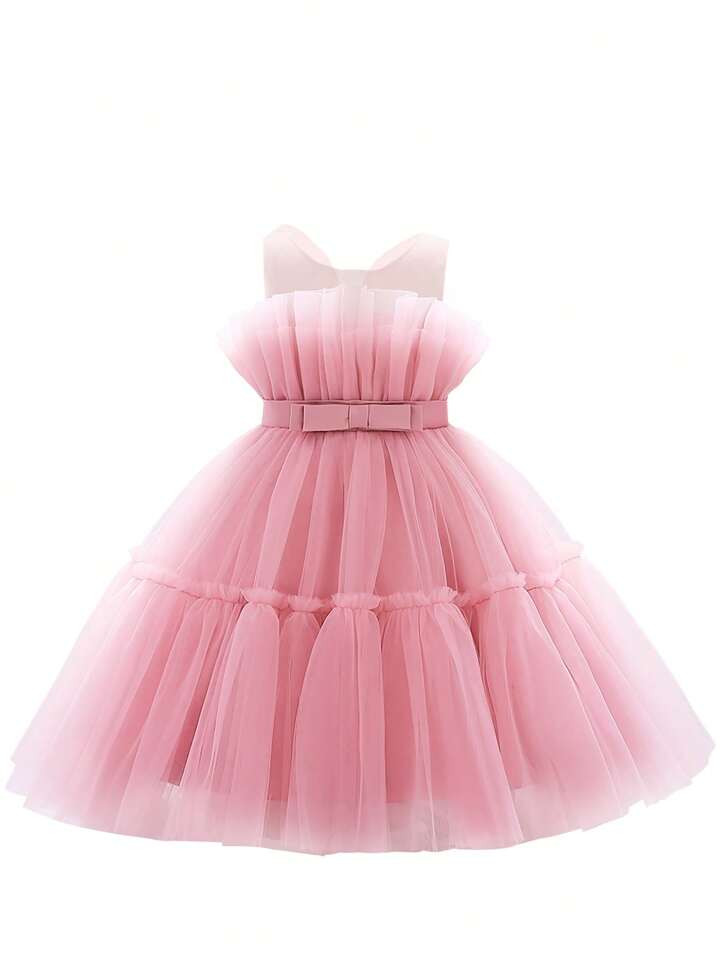 5-26%Young Girl Solid Color Satin And Tulle Puffy Dress With Layers, Perfect For Birthday/Outdoor... | SHEIN
