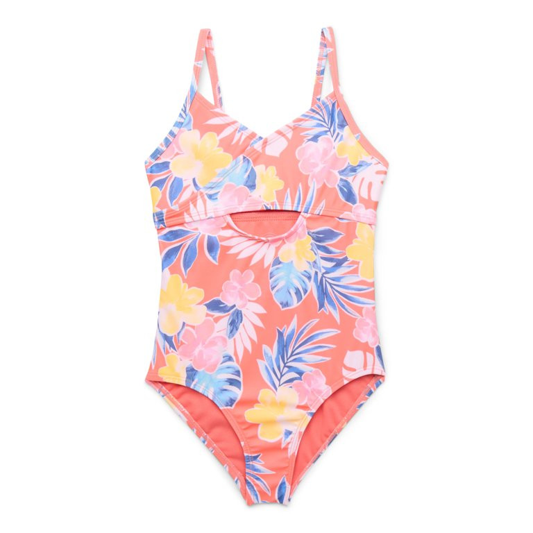 Wonder Nation Girls Cross Front One-Piece Swimsuit with UPF 50, Sizes 4-18 & Plus | Walmart (US)