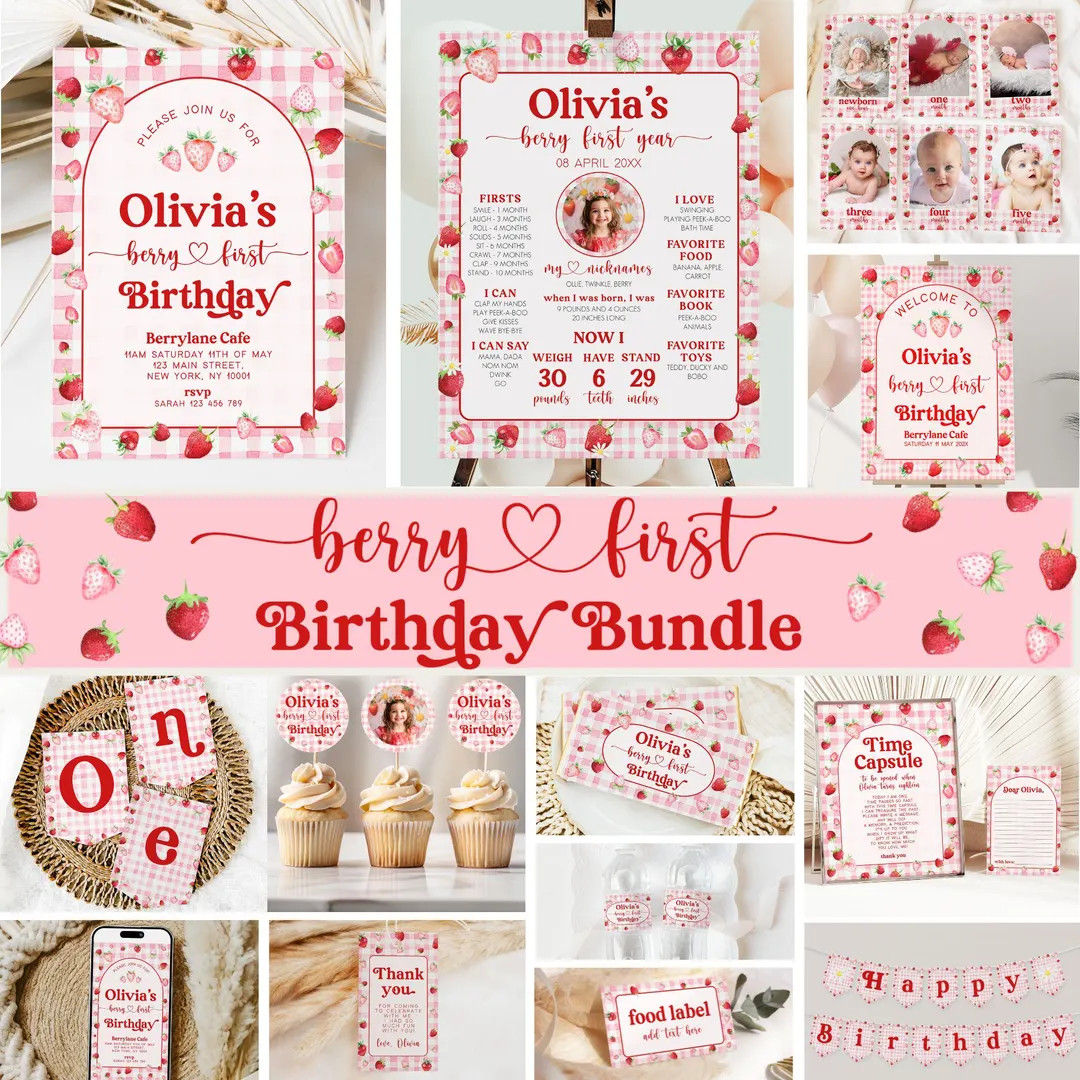 Berry First Birthday Bundle, Strawberry Birthday Bundle, Berry First Birthday Invitation, Berry F... | Etsy (US)