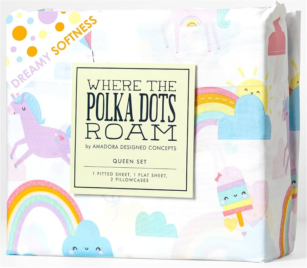 Where The Polka Dots Roam Rainbow and Unicorn 3 Pieces Twin Bed Sheet Set |Super Soft Premium Bed... | Amazon (US)