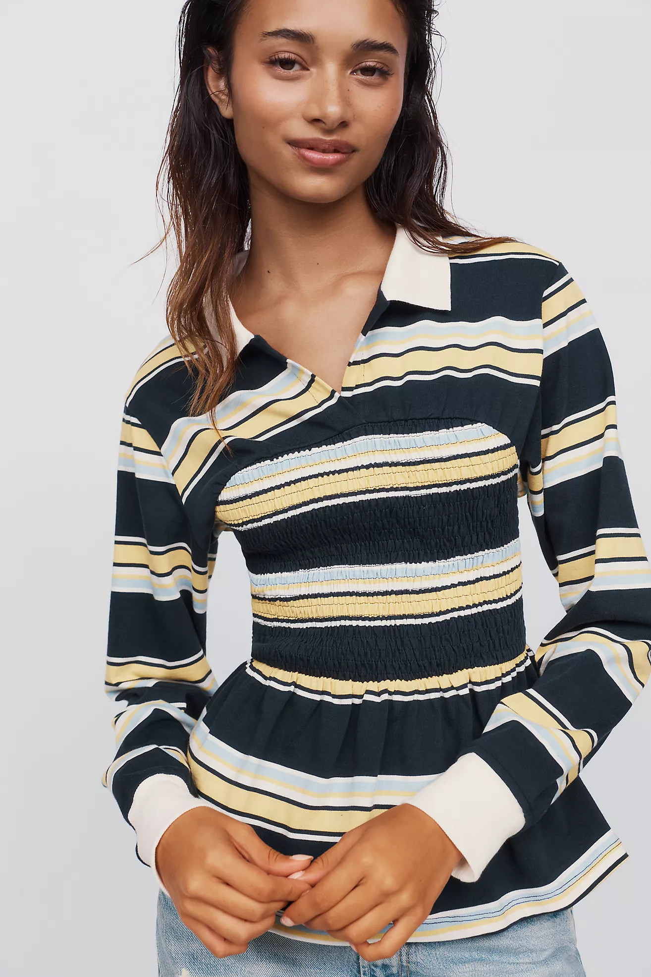 Maeve 100% Cotton Peplum Polo Top | Anthropologie (US)