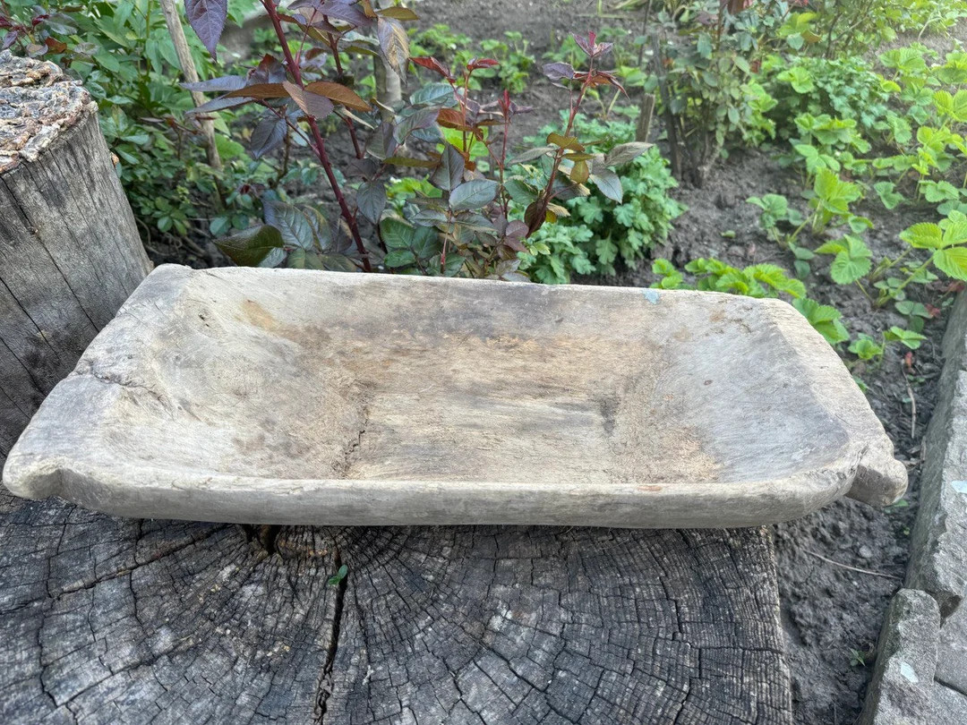 22.8" x 11" Antique wooden dough bowl - Primitive handcrafted linden tree basket - Farmhouse - Ho... | Etsy (US)