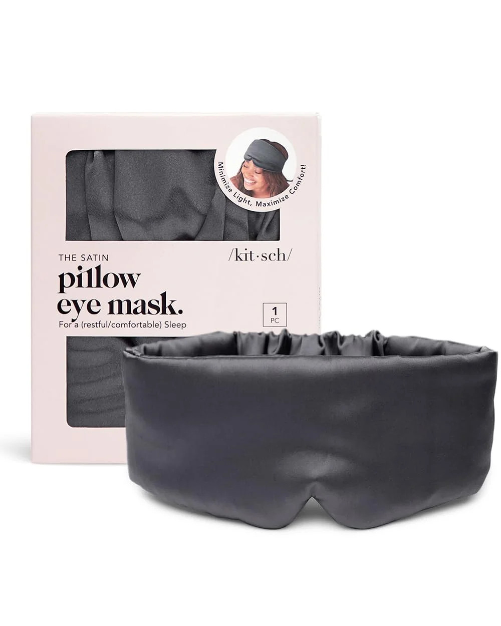 Kitsch Satin Pillow Sleep Eye Mask, Padded, Migraine Relief, Charcoal | Walmart (US)