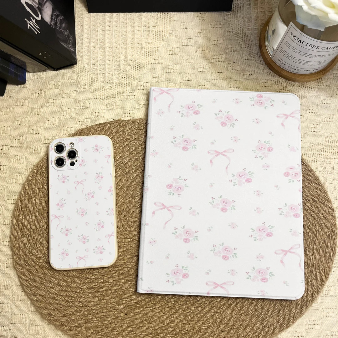 Pink Floral Bow Cases for iPad & iPhone 15 14 Pro Max Plus 13 12 Mini Cover iPad 10.9 10.5 10.2" ... | Etsy (US)