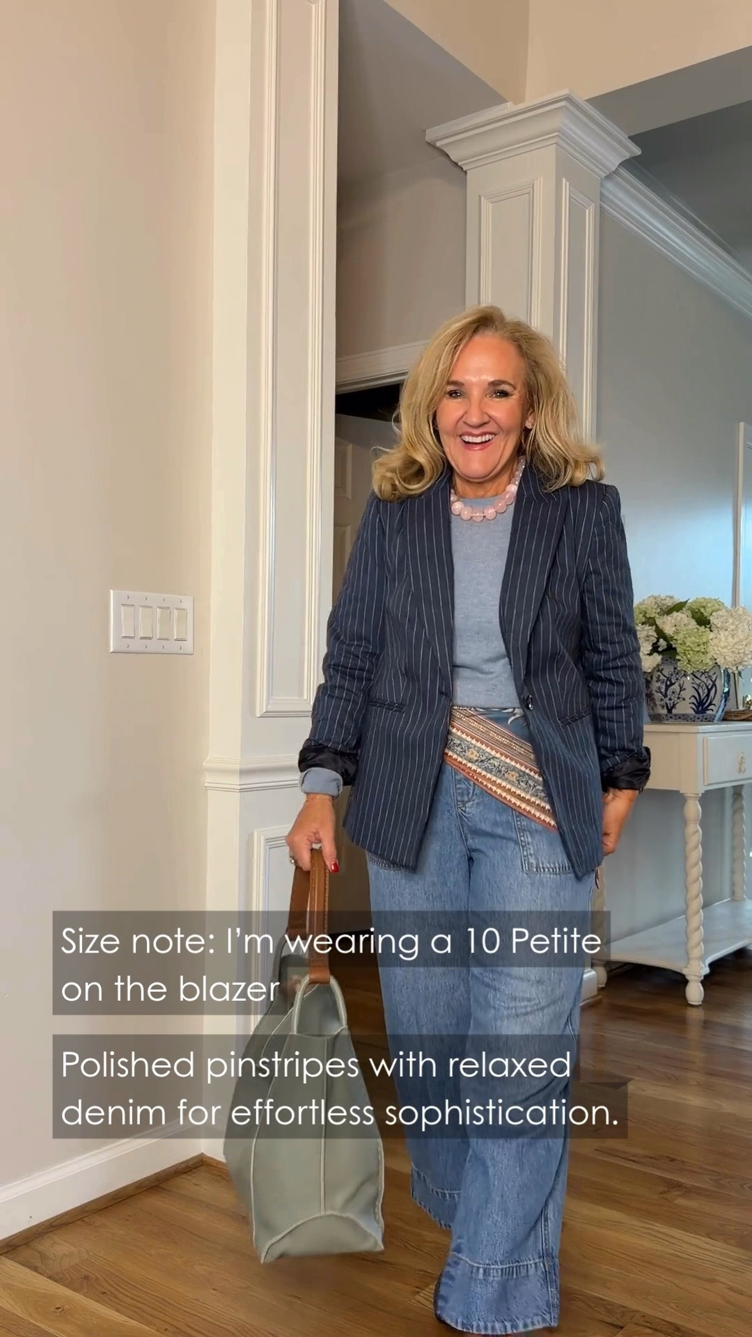 This pinstripe blazer and relaxed jeans make an easy elevated everyday look. I love the soft blue-gray palette with the patterned belt and ballet flats for a polished touch.

💡 LTK MADE EASY
❤️ Heart = Support my posts!
🔖 Save = Get sale & restock alerts
📋 Lists = Keep favorites organized
📲 Share = Send lists and products to a friend. Hello, Christmas List!
💬 Comment = Ask me anything about what I'm wearing.:-)

#LTKootd #LTKdayinmylife #LTKOver40