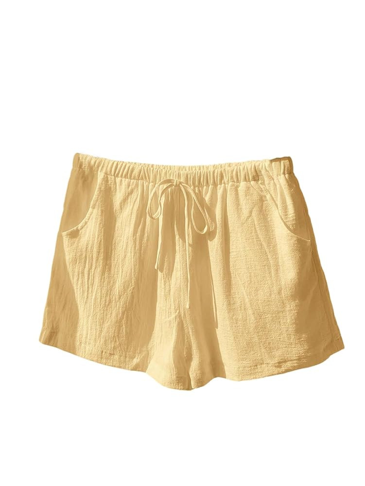 Floerns Women's Elastic Waist Double Layered Linen Shorts Knot Front Casual Loose Shorts | Amazon (US)