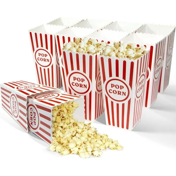 Novelty Place 12 Pcs Classic Popcorn Boxes, Red & White Striped Cardboard Popcorn Container for F... | Walmart (US)