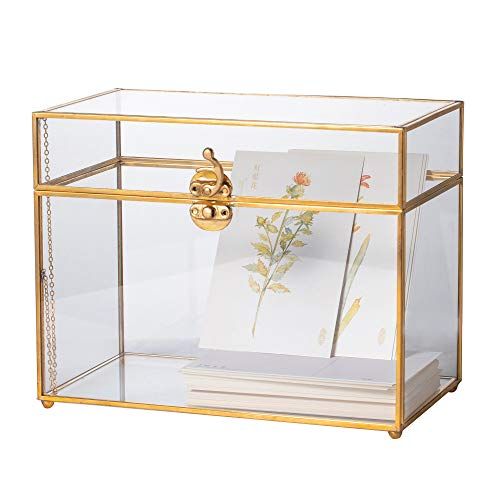 NCYP 10" Glass Card Box Large Geometric Terrarium Gold Handmade Brass Vintage Rectangle Shape with F | Amazon (US)