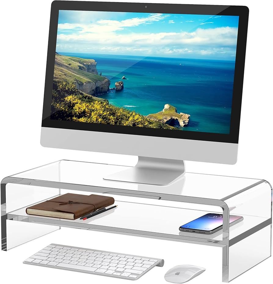 Acrylic Monitor Stand,2 Tiers Computer Monitor Riser(18x8x5.5 inches),Computer Stand/Monitor Rise... | Amazon (US)