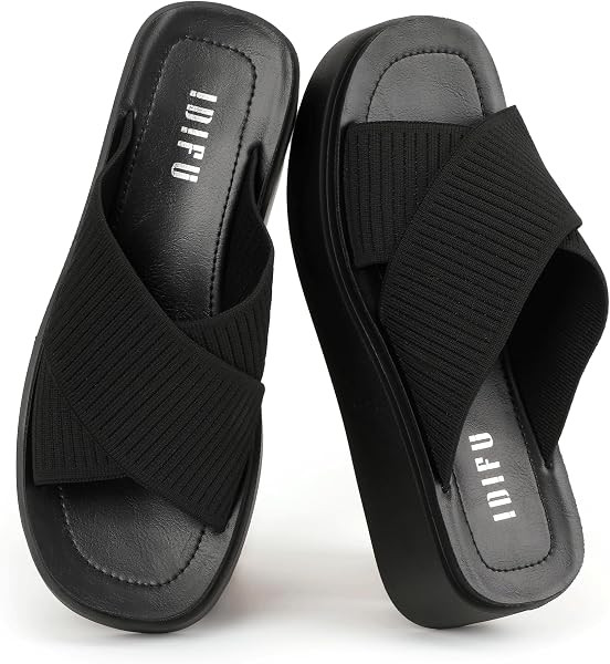 Cute Lightweight Summer Beach Vacation Slip on Cross Strap Knit Womens Slide Sandal | Amazon (US)