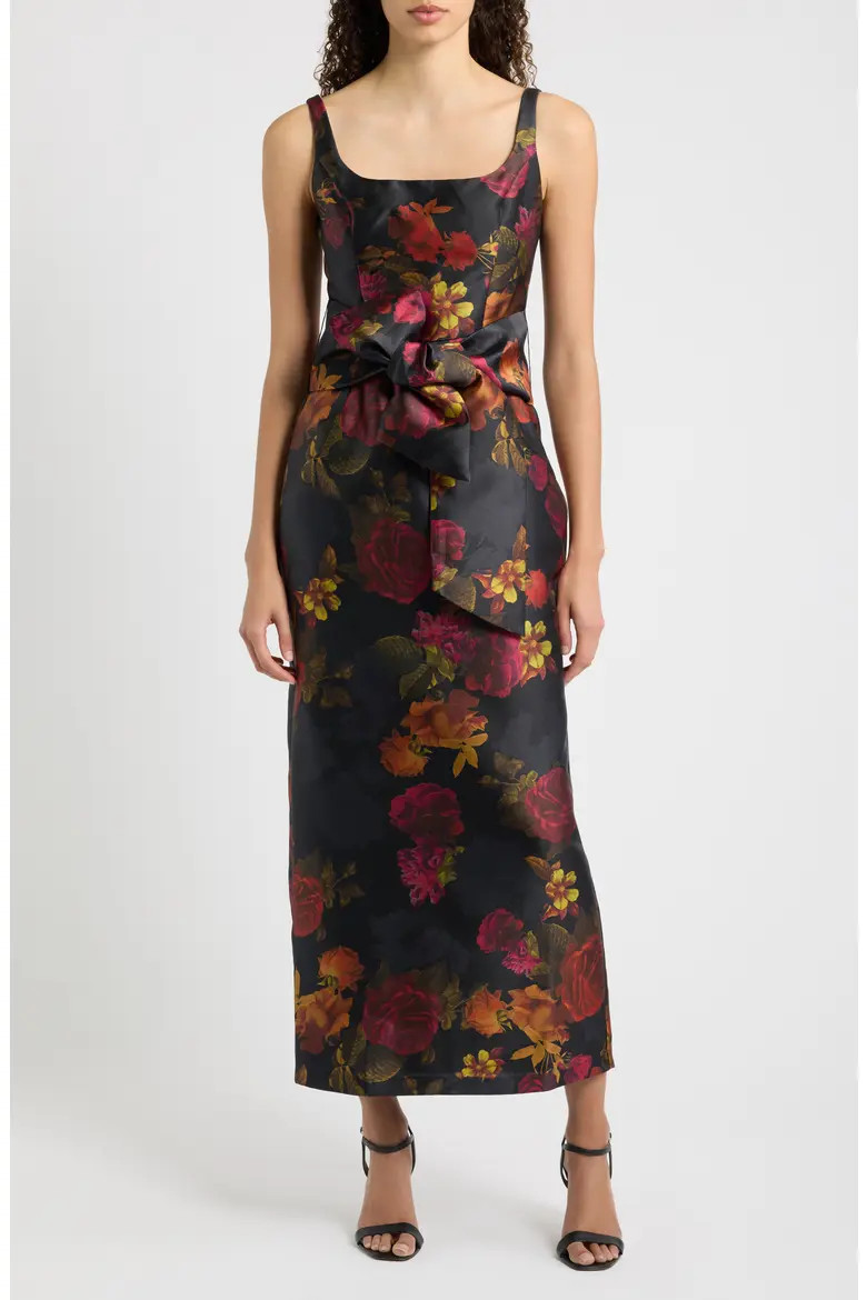Julia Jordan Sleeveless Floral Print Gown in Black Multi at Nordstrom, Size 2 | Nordstrom