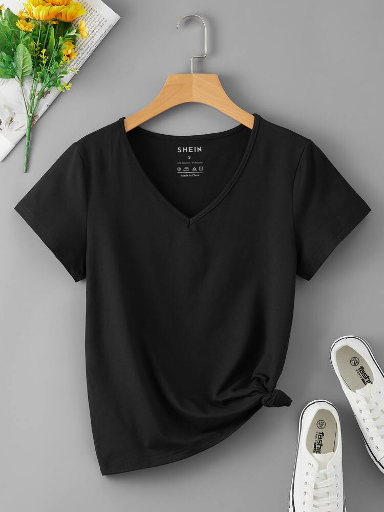 Solid V Neck Tee | SHEIN