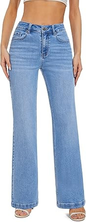 FLYING BANANA Women's High Waisted Wide Leg Baggy Stretch Denim Jeans | Amazon (US)