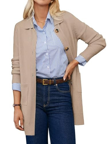 GRACE KARIN Long Cardigan Sweaters for Women, Business Casual Sweater Blazer, Open Front Winter Coat Women Khaki | Amazon (US)