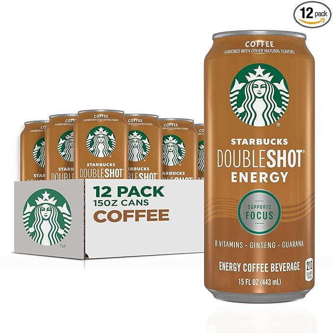 Starbucks RTD Energy Drink, Doubleshot Energy Drink, Coffee, Guarana, Vitamin B, Ginseng, 15 oz C... | Amazon (US)
