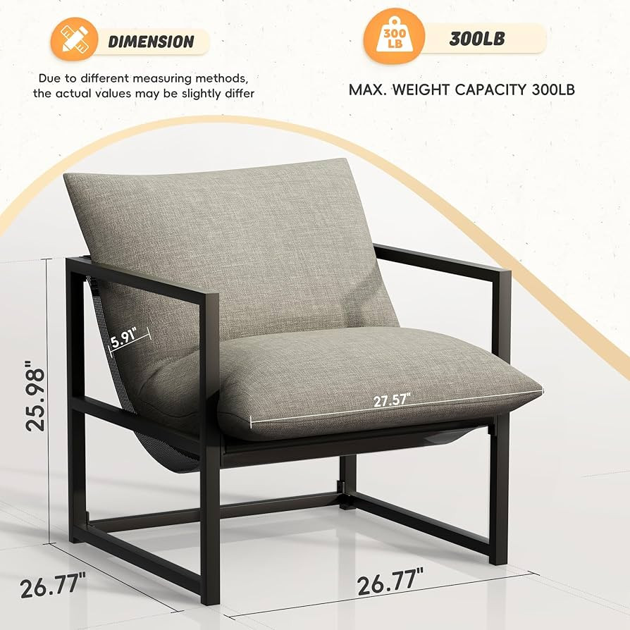 Sling Accent Chair with Modern Design, Super Stable Black Metal Framed Living Room Chairs Support... | Amazon (US)