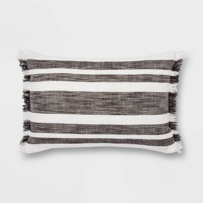 Woven Stripe with Fringe Lumbar Pillow Cream/Black - Threshold™ | Target