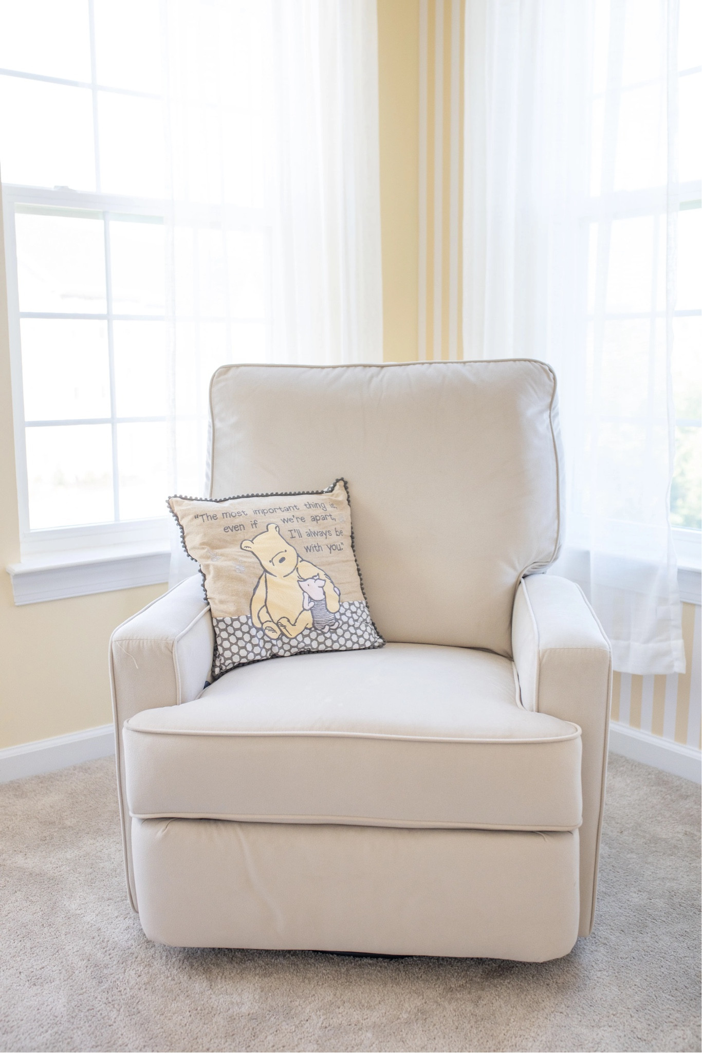 Our classic Winnie the Pooh nursery is one of our favorite rooms in the house! I love the white and yellow striped wallpaper accent wall and simple Pooh Bear touches. This is the perfect gender neutral nursery! 


Nursery design, classic nursery, rocking chair, changing table, baby registry, newborn essentials, swaddles, onesie, baby clothes, newborn clothes, baby boy, baby girl, crib, white crib, greenguard, burp cloth, diapers, baby toys, white curtains, curtain rod, baby blanket, glider 

#LTKhome #LTKbump #LTKbaby