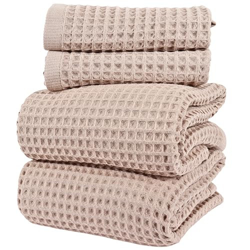 PÜSKÜL 4-Piece Natural 100% Turkish Cotton Luxury Waffle Towels for Bathroom | Premium Honeycomb Weave 2 Hand Towel & 2 Bath Towel Set | Soft Absorbent Quick-Dry Lightweight Towels (Beige) | Amazon (US)