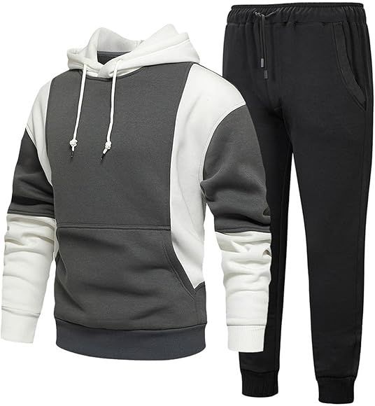 IJKEID Men's Workout Outfit 2 PC Sweatsuit Long Sleeve Hoodie Pant Color Block Teen Boy Sport Set... | Amazon (US)