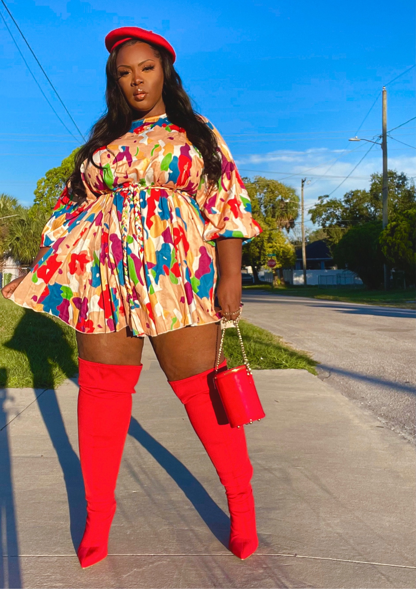 "A Colorful Fall Day” - a Budget Look
❗️SHOP THE LINKS ❗️

(Ideal for brunch, a conference)

Some outfit inspiration FOR YOU, featuring pops pf red,  a mulri colored dress and  a beret. Most items worn are available. Shop the links if you appreciate the content! Follow for more!

Use charisma on shein to save, additionally.

#LTKstyletip #LTKcurves #LTKunder50