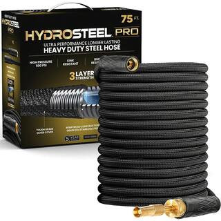 Pro 5/8 in. dia. x 75 ft. Heavy-Duty Flexible Lightweight 304 Stainless Steel Metal Water Hose with Brass Nozzle | The Home Depot