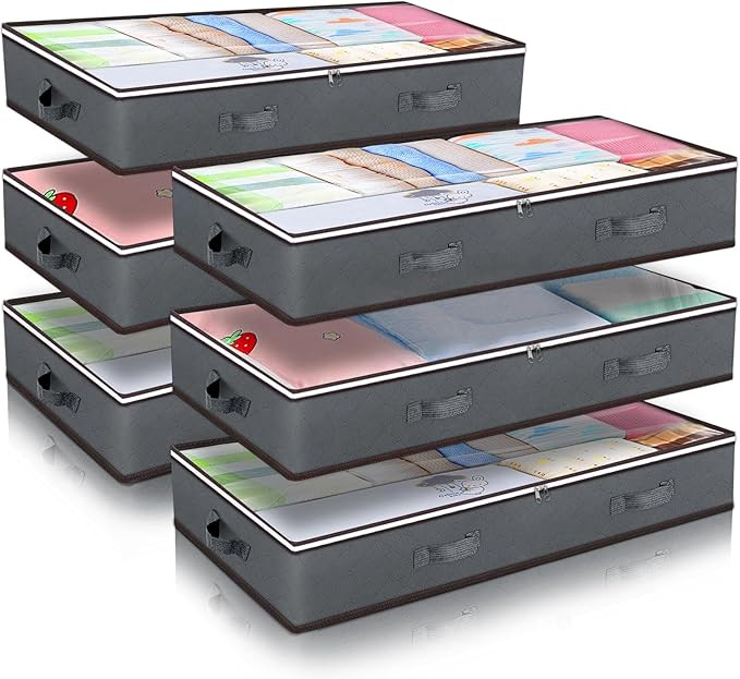 90L Under Bed Storage Containers, 6 Pack Underbed Closet Storage Organizer System, Moving Bags wi... | Amazon (US)