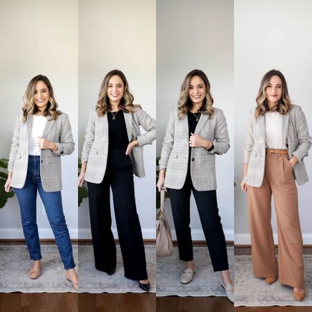 Fall workwear capsule 

Blazer: petite 00/xxs (ann Taylor)
Jeans: petite 24 (Madewell) 
white and black sweater are both from j.crew factory in xs 
Taupe sweater: xs (vero moda) 
Wide leg black pants: petite 2 (Boden) 
Black slim pants: petite 00 (ann taylor) 
Tan wide leg: xs short (Abercrombie) 



#LTKworkwear