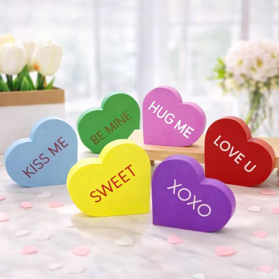 4E's Novelty Valentine's Day Wooden Conversation Hearts Decor (6 Pack) - Freestanding Candy Heart Decor for Tiered Tray, Valentines Day Decorations | Target