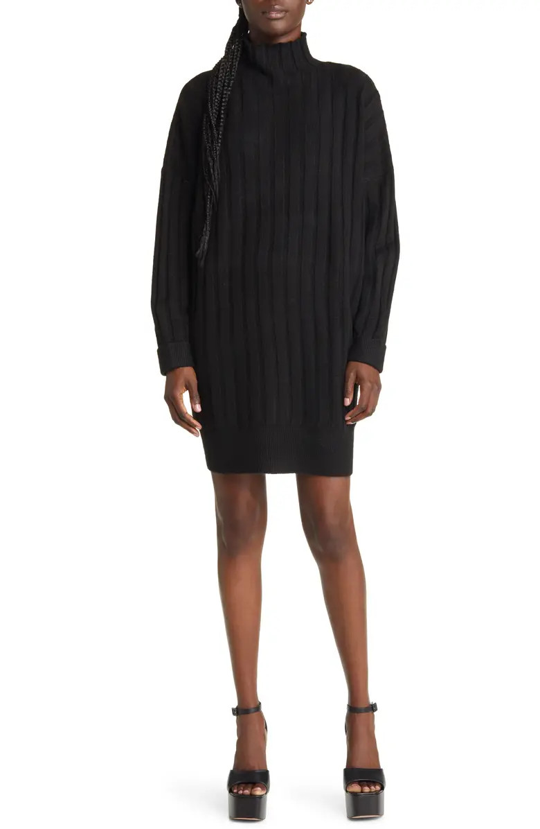 Topshop Boxy Ribbed Funnel Neck Long Sleeve Dress | Nordstrom | Nordstrom