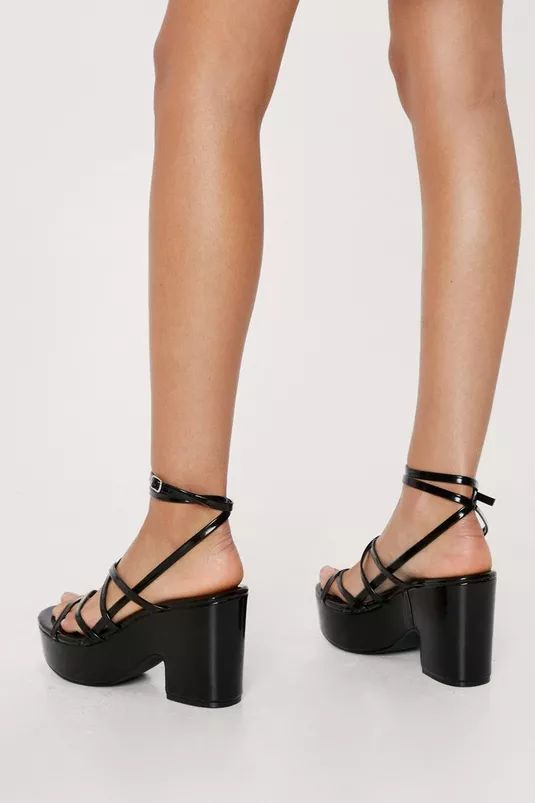 Patent Faux Leather Strappy Platform Heels | Nasty Gal (US)