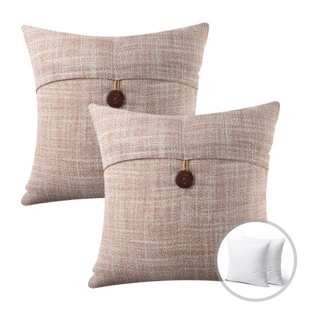 Farmhouse Button Series Outdoor Decorative Throw Pillow, 18" x 18", Beige, 2 Pack | Walmart (US)