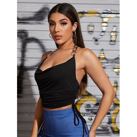 Women s Drawstring Ruched Chain Halter Top 13812W61112 | Walmart (US)