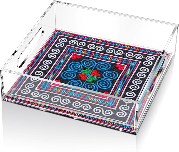 Acrylic Serving Tray with Handle Needlepoint Clear Decorative Tray Countertop Organizer for Home ... | Amazon (US)