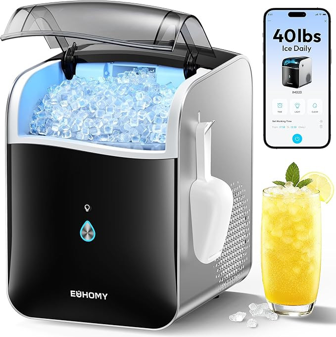 EUHOMY Smart Nugget Ice Maker Countertop, Pebble Ice Maker Machine with APP Control, 40lbs/24H, R... | Amazon (US)