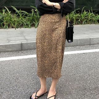 Leopard Print Slit Midi Skirt As Shown In Figure - One Size | YesStyle Global