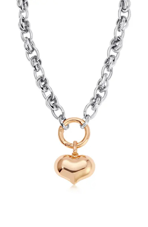 Ettika Mixed Finish Heart Pendant Necklace in Rhodium/gold at Nordstrom | Nordstrom