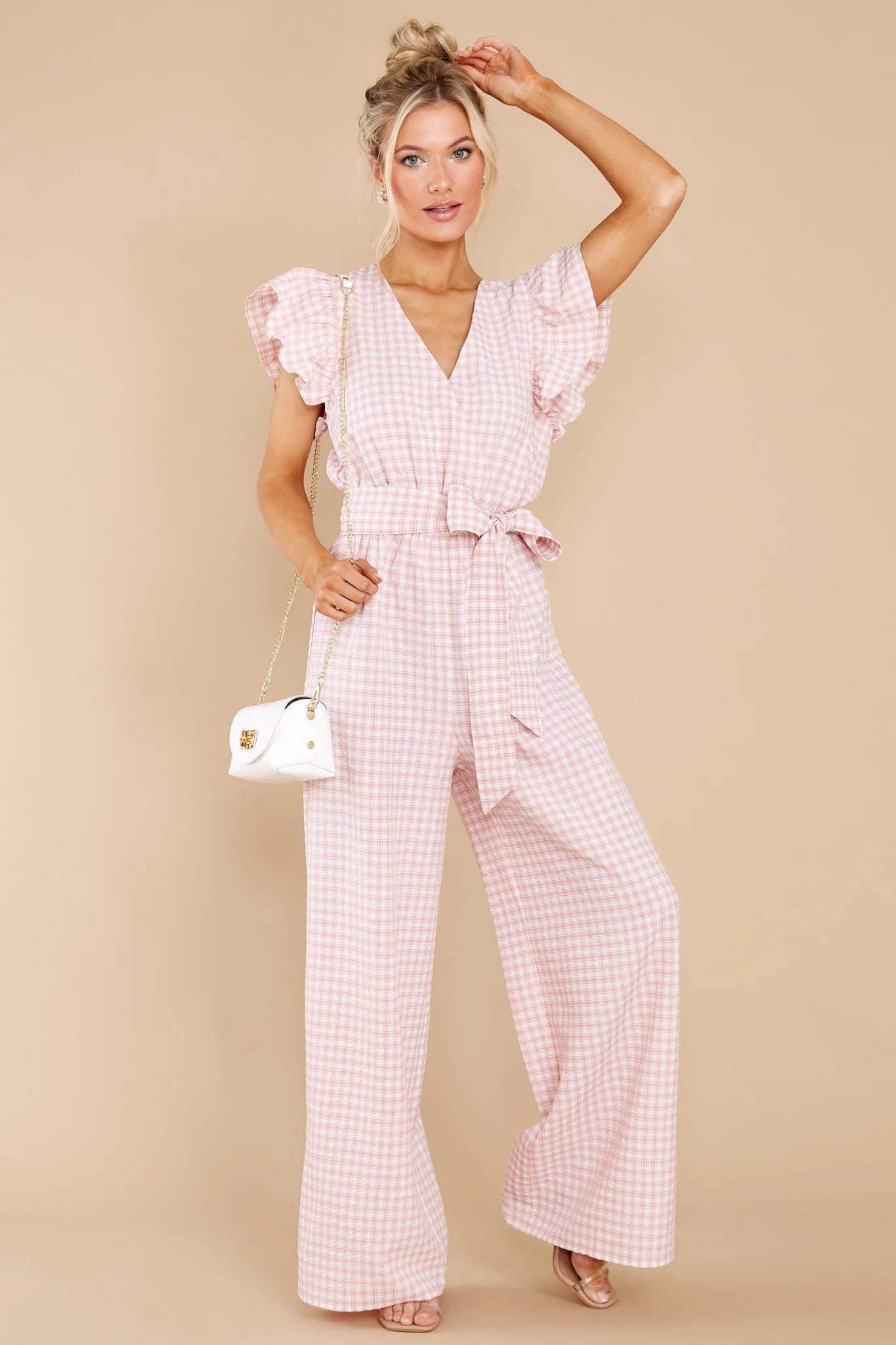 Living In Your Mind Pink Gingham Jumpsuit | Red Dress 