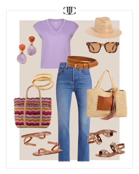 A fresh and casual look for the summer days ahead. 

T-shirt, top, denim, tote, sandals, slides, sunglasses, casual outfit, casual look, elevated outfit, elevated look, summer outfit, summer look 