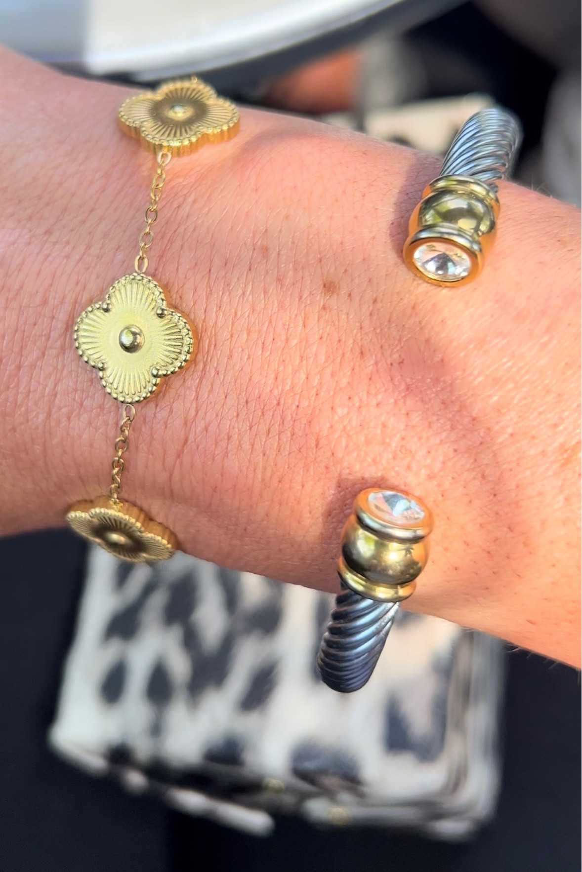 Van Cleef & Arpels dupe, My new favorite designer dupe bracelet is so stunning in person. The way the sunlight hits it is Gorg. Linked a pretty mother of pearl look option too, Amazon find, accessories, #LaidbackLuxeLife

Follow me for more fashion finds, beauty faves, and lifestyle, home decor, sales and more! So glad you’re here!! XO, Karma

#LTKFindsUnder50 #LTKStyleTip