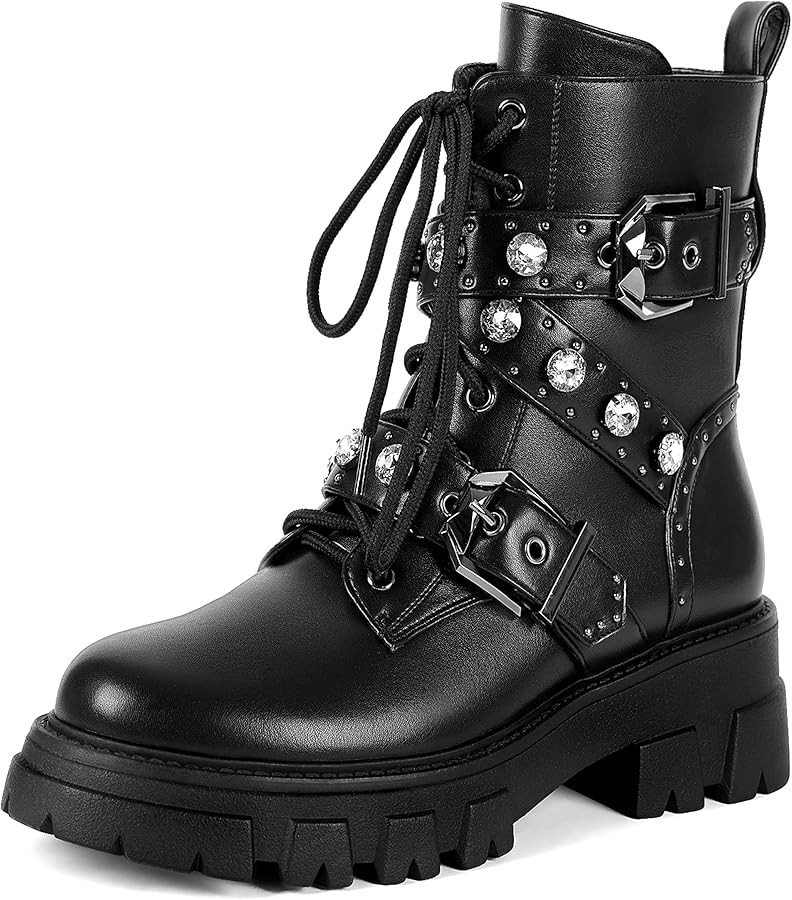 Motorcycle Boots for Women Combat Boots Rhinestone | Amazon (US)