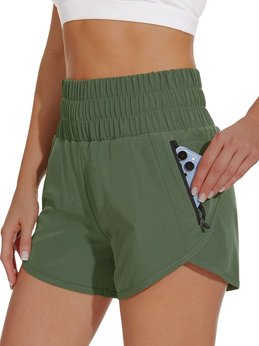 MIVEI Women's High Waisted Athletic Shorts 4" with Liner Quick Dry Running Gym Shorts Workout Zip... | Amazon (US)