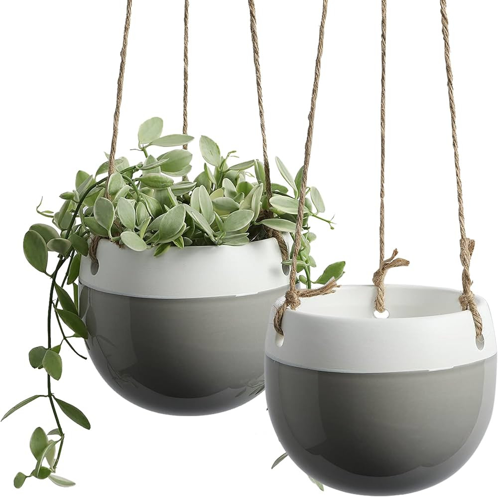 POTEY Ceramic Hanging Planters Plant Pots 0565703 4.7 Inch Indoor Hanging Pots Round Plant Holder... | Amazon (US)