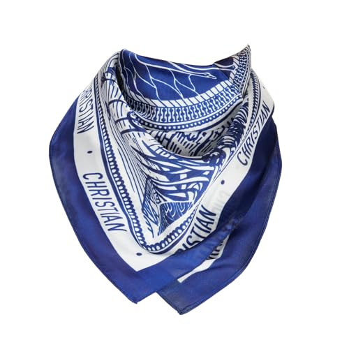 EIysee 27.5''× 27.5'' Vintage Silk Feel Square Scarf for Men, Multicolored Patterned Scarf ，Neckerchief Geometry Head Scarf (Coconut tree - Navy blue) | Amazon (US)