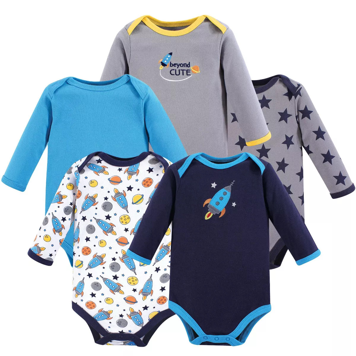 Luvable Friends Baby Boy Cotton Long-Sleeve Bodysuits 5pk, Rocket | Target
