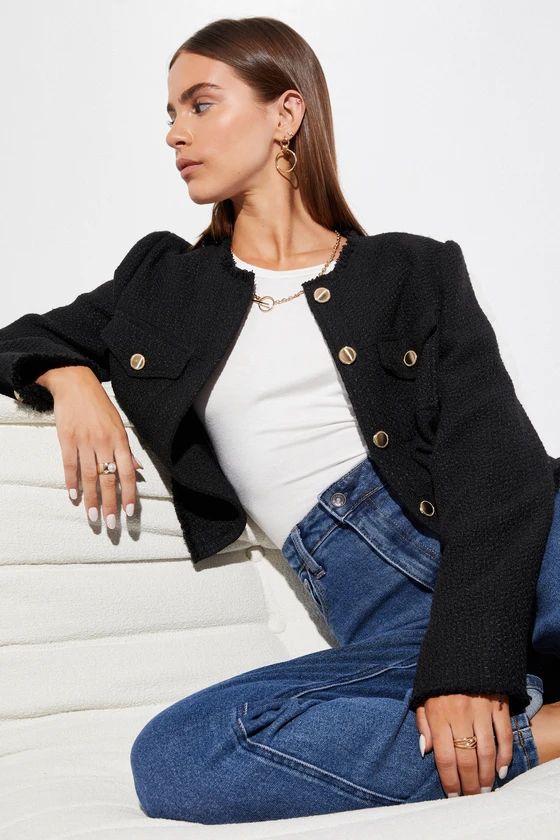 Charming Chérie Black Tweed Cropped Jacket | Lulus