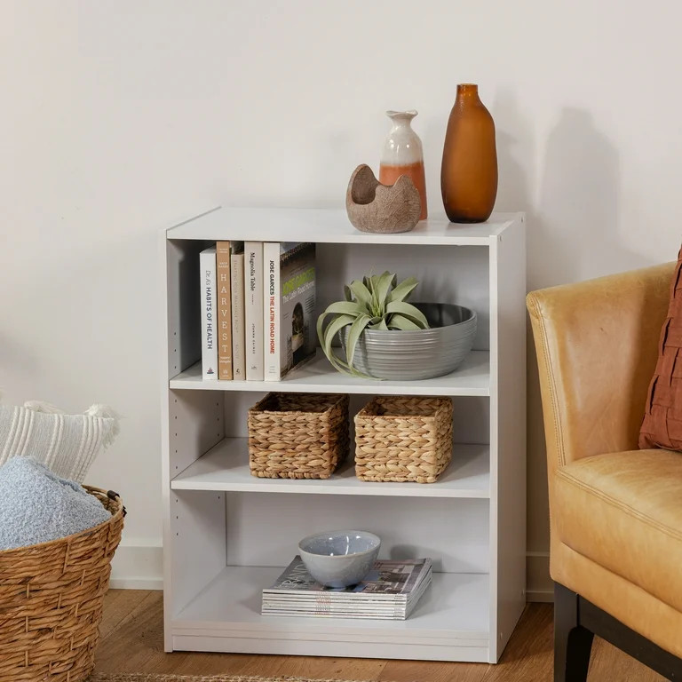 Mainstays 3-Shelf Bookcase with Adjustable Shelves, White - Walmart.com | Walmart (US)